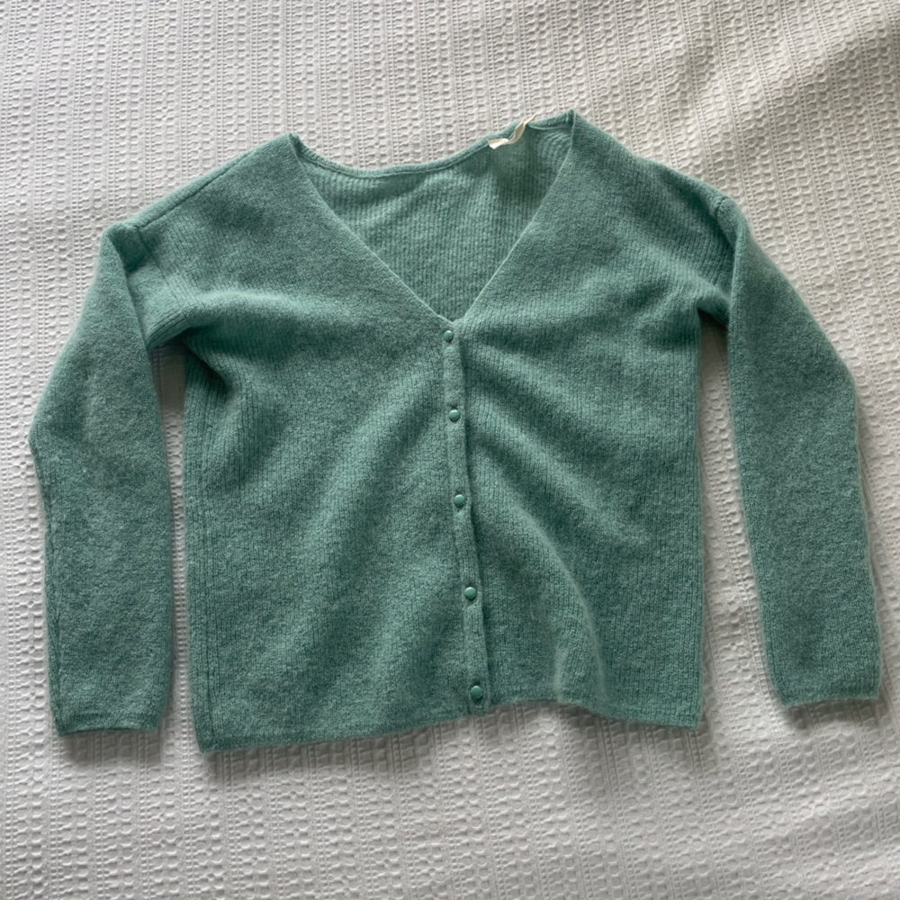 Sezane Teal Cardigan Sweater